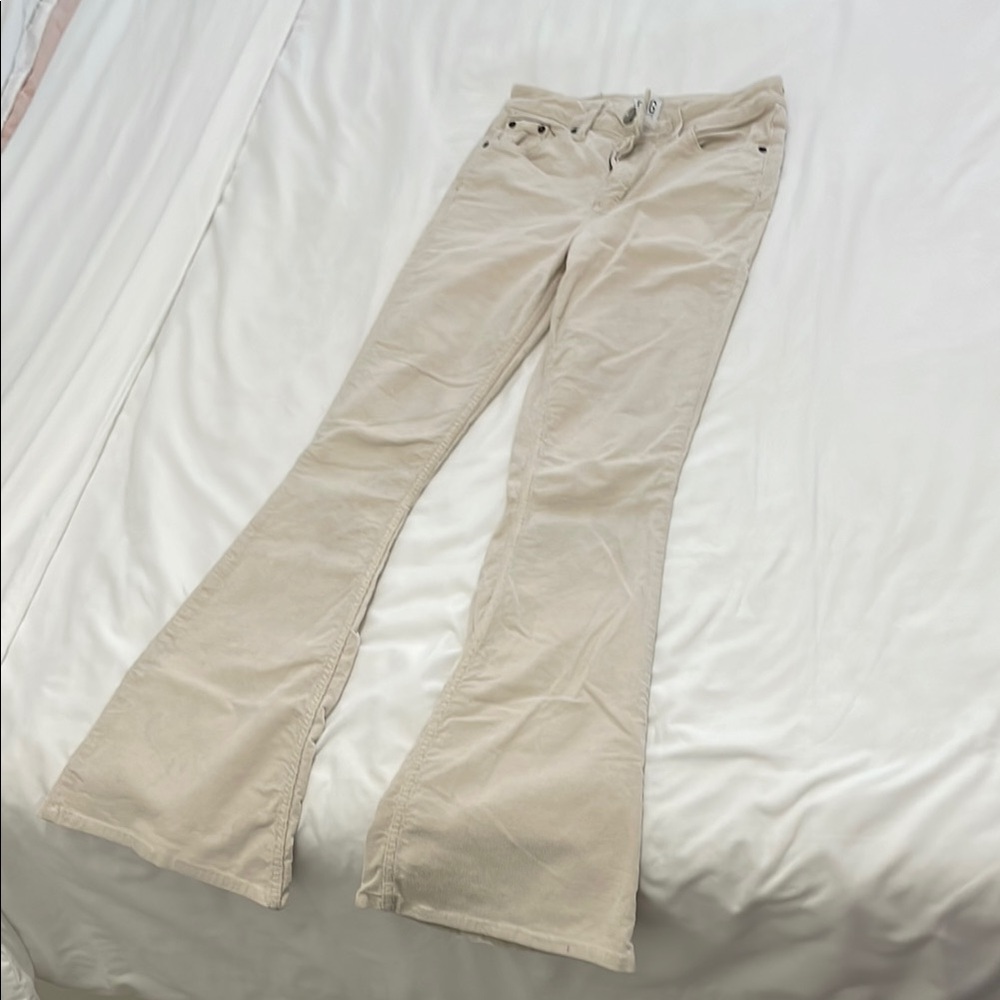 Cream Flared Corduroy Pants